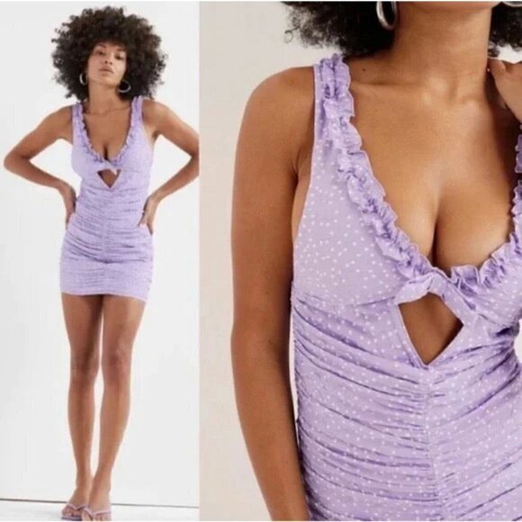 NWT For Love and Lemons Chelsea Purple and White Lovecore Mini Dress - XS - Picture 1 of 10